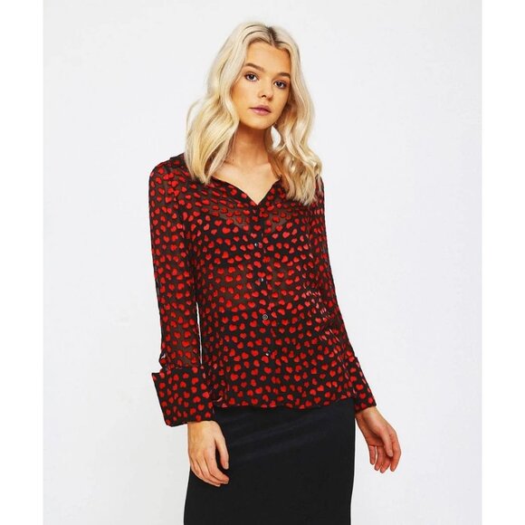 Alice + Olivia Silk Emmerson Burnout Velvet Heart Shirt Sheer Button Down Blouse - Picture 4 of 16